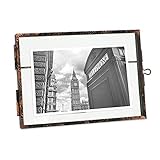 Isaac Jacobs 7x5, Antique Bronze, Vintage Style Brass and Glass, Metal Floating Picture Frame (Horizontal) with Locket Closure, for Photos, Art, More, Tabletop Display (7x5 Antique Bronze)