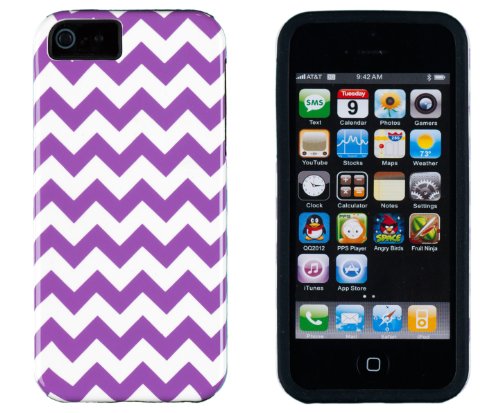 DandyCase 2in1 Hybrid High Impact Hard Purple & White Chevron Pattern + Silicone Case Case Cover For Apple iPhone 5S & iPhone 5 (not 5C) + DandyCase Screen Cleaner