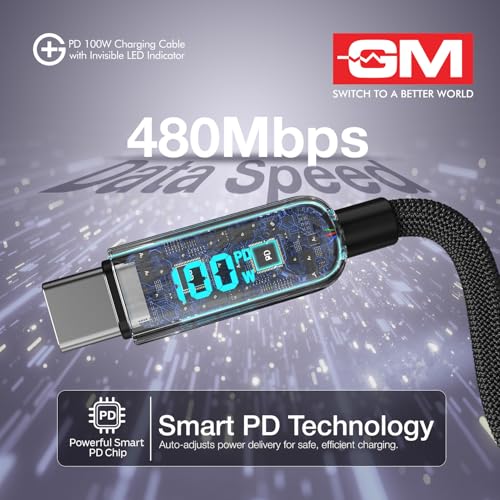 GM G+ PD 100W Invisible LED Indicator C-C Cable BLACK - Image 7