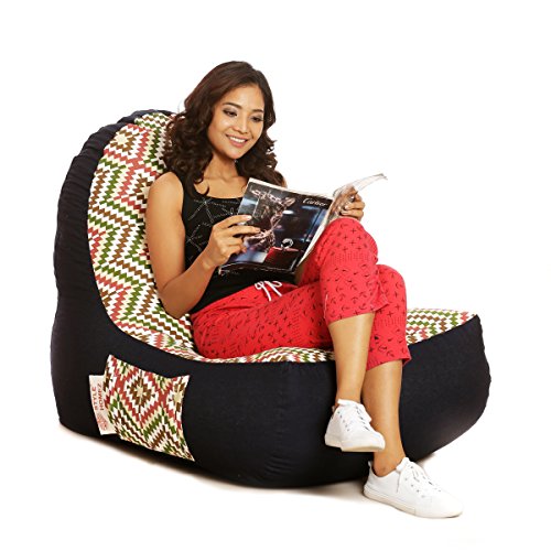 Image of Style Homez Urban Design Denim Canvas Ikat Printed Bean Bag XXL Size Filled with Beans Fillers