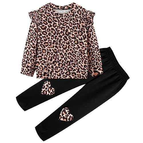 Image of Girls Fall Winter Outfits Cartoon Animal Long Sleeve Crewneck Sweatshirt Top+Sweatpant 2 Piece Clothing Set 3-9T
