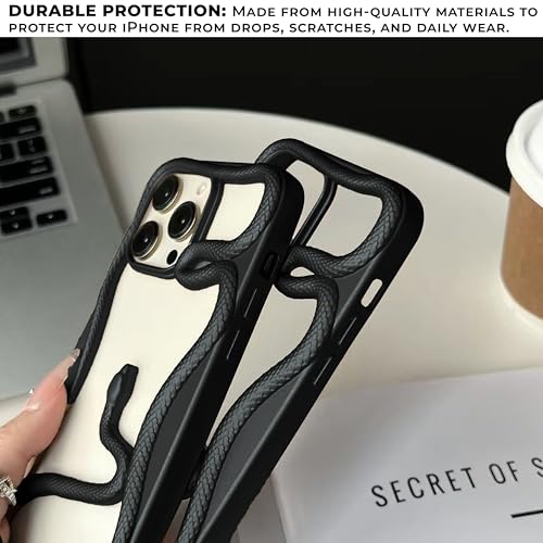 Image of Kraptick Slim iPhone 16 Pro Case - Thermoplastic Mobile Cover with Hollow Snake Design Phone Case Lightweight, Durable & Stylish Fit for iPhone 16 Pro -(Matte Black)