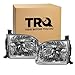TRQ 2 Piece Headlight Assembly Set Chrome Bezel Driver & Passenger Side Compatible with Toyota Sequoia 2001-2004 Tundra Crew Cab 2004 TO2502144 TO2503144 811100C020 811500C020