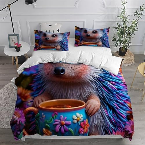 Linge de lit herisson imprimé 3D avec housse de couette animaux microfibre fermeture eclair - 6