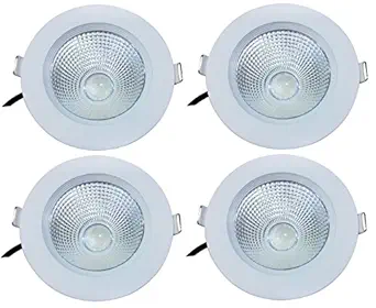 BENE? Gleam Virgin Plastic Round Ceiling Light, (White 7w, Pack of 4 Pcs)