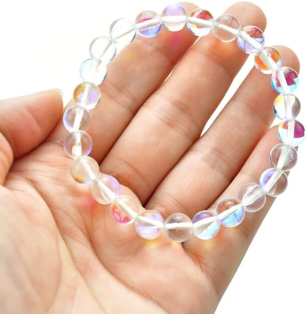 Natural Angel Aura Quartz Bracelet 8mm Beads 7.5 Inches Stretchable Length Handmade Healing Crystal Jewelry for Women & Men - Image 3