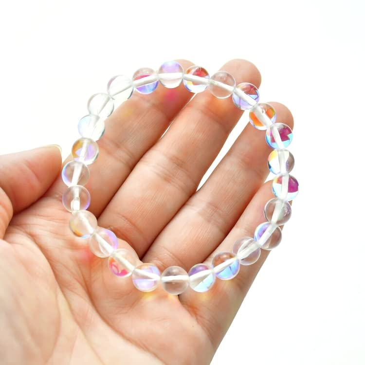 Natural Angel Aura Quartz Bracelet 8mm Beads 7.5 Inches Stretchable Length Handmade Healing Crystal Jewelry for Women & Men - Image 3