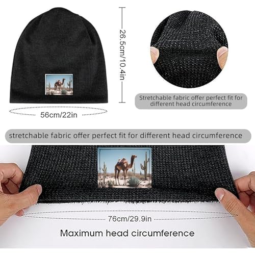 Winter Fashion Desert Cute Camel Print Knit Hats - Soft Breathable Black Beanie Unisex Versatile Accessories, Schwarz , Einheitsgröße