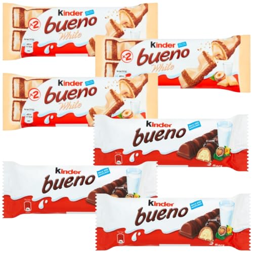 Chocolate Bar Bundle With Kinder Bueno Chocolate Bar 43g x3 with White Bar 39g x3 (6 Pack)