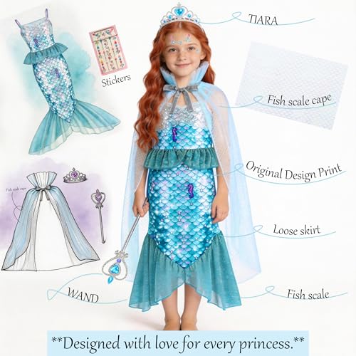 Disfraz Sirena para Niñas 3-12 años con Capa, Corona y Cetro miniatura 2