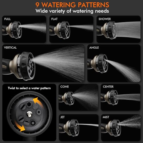Image of RESTMO Hose Nozzle Heavy Duty, Metal Water Hose Sprayer for Garden | 9 Spray Patterns, High Pressure, Thumb Flow Control, On /Off Valve, Ideal for Outdoor Lawn & Plant, Car & Pet, Black