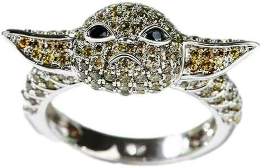 Baby Yoda Character Face Rhinestone Stainless Steel Ring (7): Clothing, Shoes & Jewelry