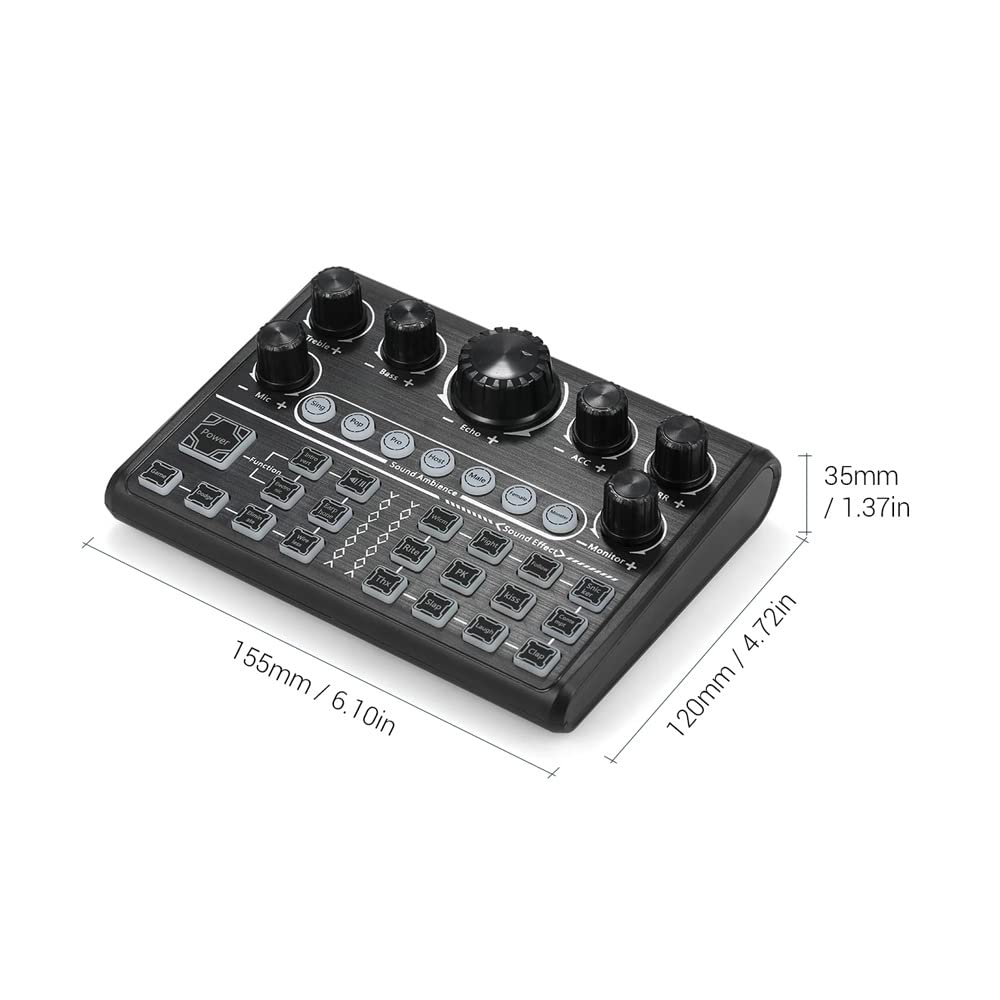 Carte Son Live, changeur de Voix Externe, mixeur Audio BT, Carte de mixage sonore avec Plusieurs Effets sonores, Compatible avec Les Smartphones et Les Ordinateurs