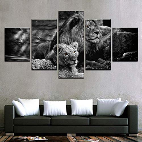 Lienzo de pared salón león: decora estancias amplias fácilmente con un póster multíptico 4