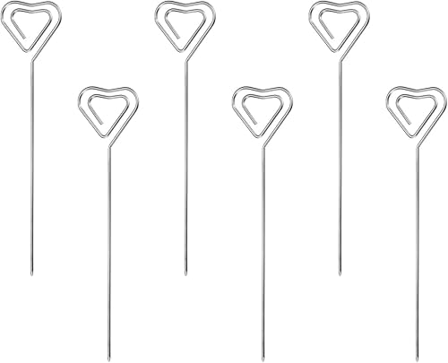 uxcell Palillos de dientes de cóctel, 5 pulgadas, 6 piezas de acero inoxidable reutilizables de metal en forma de corazón, palillos de cóctel para