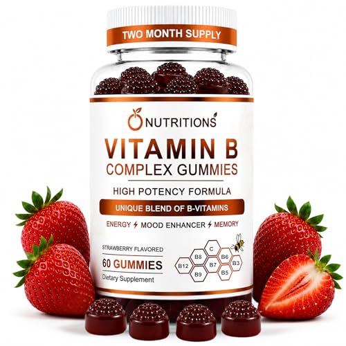O NUTRITIONS Vitamin B Complex Gummies for Women & Men - Vitamin B12, Biotin, Folate, Vitamin C - Energy, Mood, Memory & Focus Support - Hair, Skin & Nails - Vegan Strawberry Gummies, 60 Count