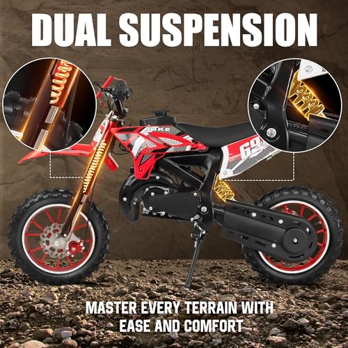 49cc Kids Dirt Bike Gas Powered 2-Stroke Engine - High-Speed Off-Road Mini Dirt Bike for Youth Riders with Heavy-Duty Suspension & Brakes (Max 30MPH), with Armor