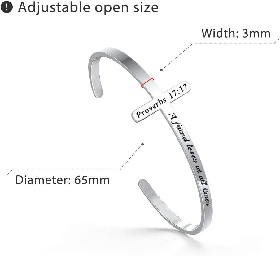 M MOOHAM Cross Bracelet Christian Gifts for Women - Engraved Quote Religious Cuff Bangle Bible Verse Jewelry Gift for Women Confirmation Baptism Gifts Christian Bracelet - Image 6