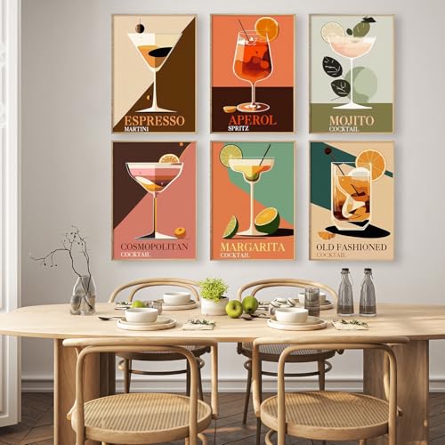 Bastel Deko 6 Stück Cocktail Diamond Painting Set, DIY Diamond Painting Erwachsene - 5D Diamant Painting Bilder Basteln Erwachsene Geeignet als Geschenk zur Entspannung und als Wanddeko 20x30 cm