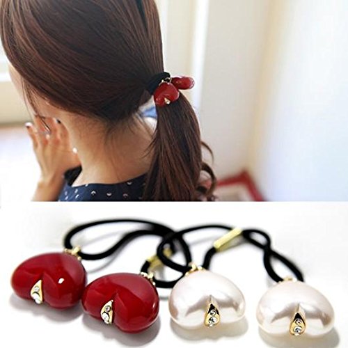 Meilliwish Double Heart-shaped Ponytail Holder Hair Tie (B80)(Red) - Image 2