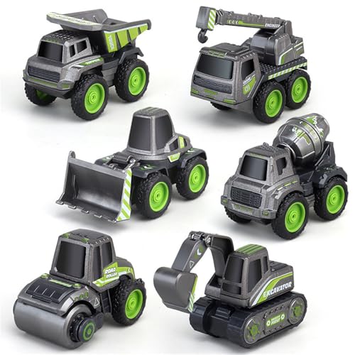 Image of Set of 6 Construction Toys Unbreakable Engineering Construction Vehicle for Children Kids Crane Excavator Road Roller Forklift Mixer Truck Transporter Dumper