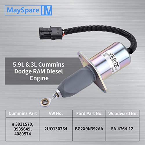 Mayspare Fuel Shut Off Solenoid 3936026 3935649 Sa-4764-12 Fit 5.9L 8.3L Cummins Dodge Ram Diesel Engine 4B 6B 6C Motorhomes Ford Freightliner 12Vdc #TOP2