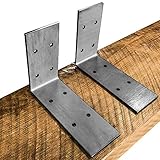 Made in USA by DIY CARTEL - Industrial Forged Steel Floating Shelf L/J Bracket - Heavy Duty Extra Wide Rustic Shelf Brackets - 2 Pack Wall Mount (Raw Steel)
