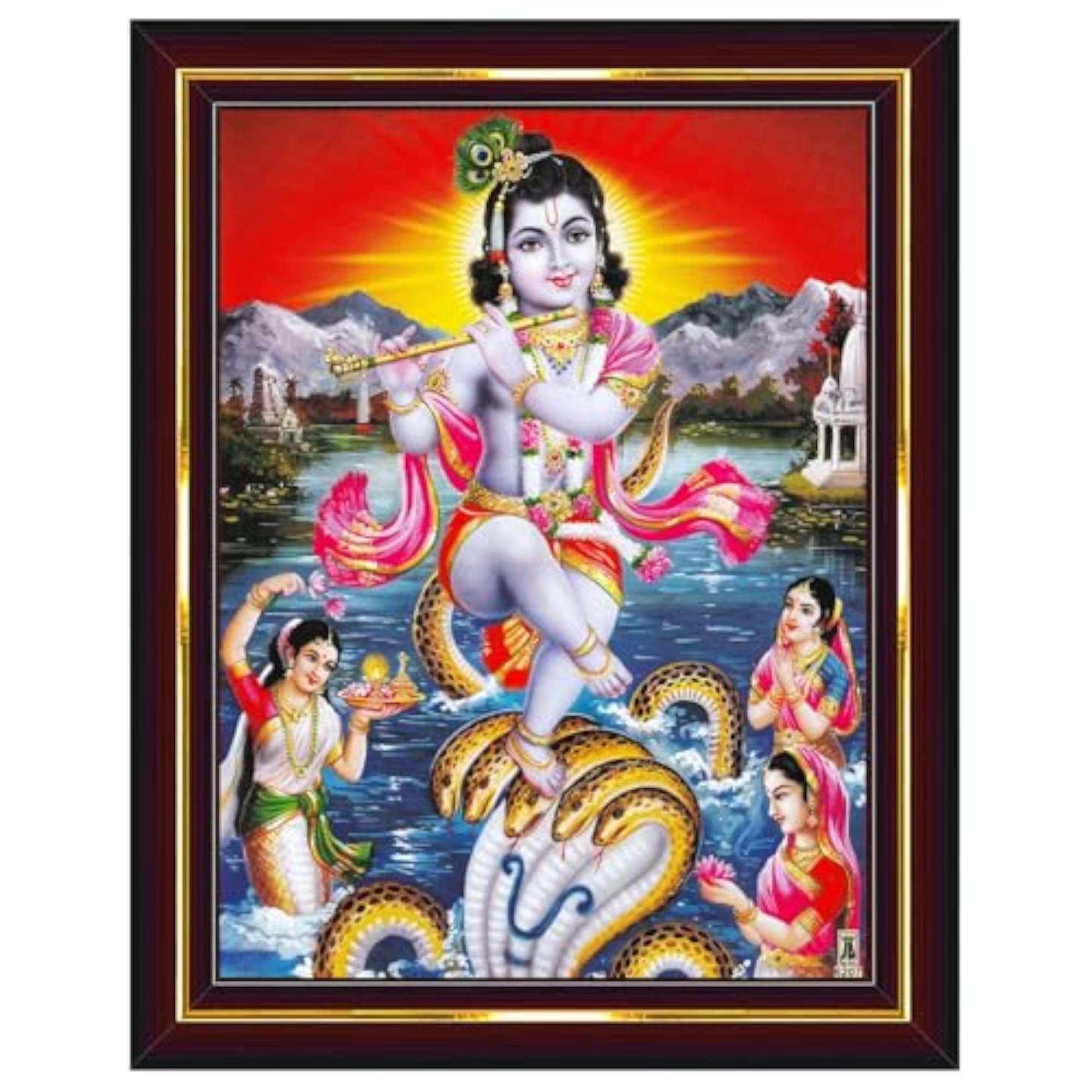 Lord Shri Krishna Kaliya Mardhana Wall Painting Framed Decor