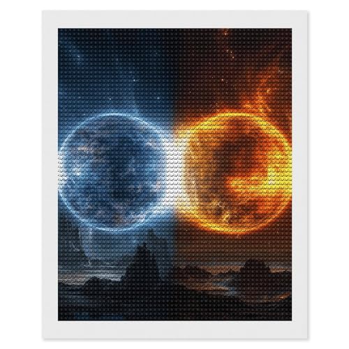 Peinture diamant planètes de feu et d'eau mosaïque éclatante