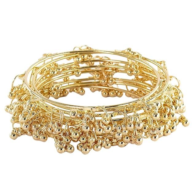 Image of Zaya Ethnic Wear Bangles Gold-Tone Alloy with Musical Ghungroo Charms | Women Fashionable Jewelry | Designer Bracelet Bangles For Girls | Viral Kashmiri Chudiya for Weddings, Festivals & Parties