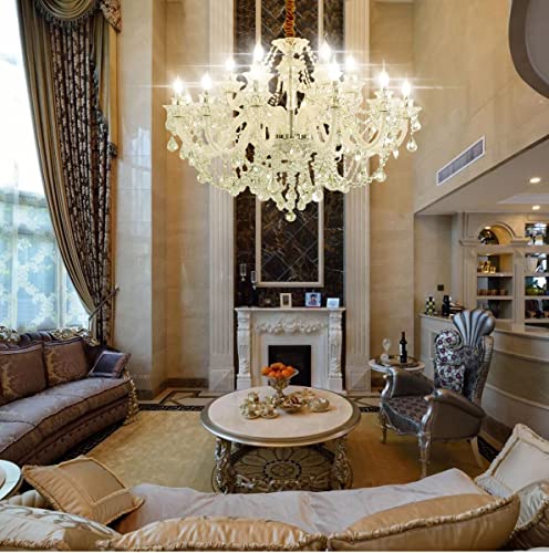 Durahonn Luxury K9 Crystal Chandelier,18 Light,Contemporary Clear Crystal Ceiling Chandelier Lighting ，Luxurious Crystal Pendant Light Lamp Fixture E12 Base For Dinning Living Room (18 Lights) #TOP4