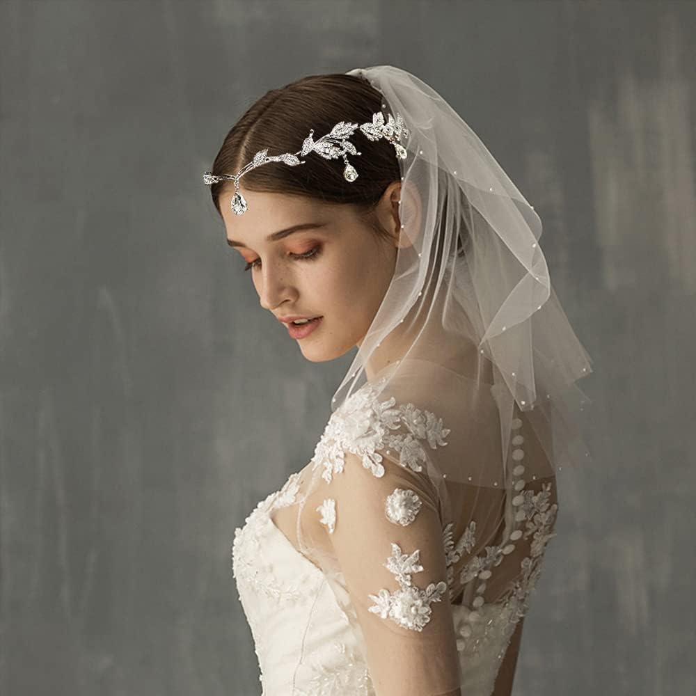DonLeeving Elegant Rhinestone Leaf Wedding Silver Tiaras and Crowns Crystal Pendent Tiara Headband for Bride Bridesmaid Birthday Crown Cosplay Accessories for Women - Image 5