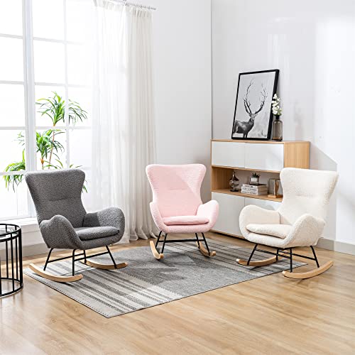 Kinffict Small Rocking Accent Chair, Uplostered Glider Rocker Armchair For Baby Nursery, Comfy Side Chair For Living Room, Bedroom (Beige), 32D X 26W X 37H In #TOP6