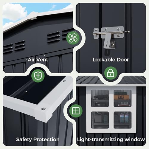 Image of AirWire 12x20 FT Storage Shed, Large Metal Garden Shed with Double Lockable Doors, 2 Windows & Air Vents, Garage Car Shelter with Side Door for Backyard Garden Patio Lawn, Cars Trucks Boat, Black