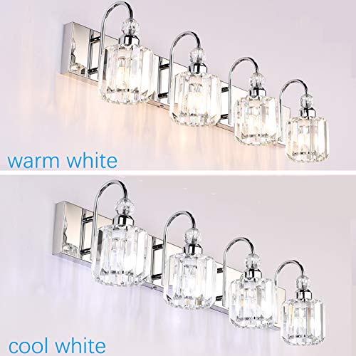 Image of Ralbay Modern LED Crystal Bathroom Vanity Lights 4-Lights Stainless Steel Crystal Vanity Lights Over Mirror Modern Crystal Bathroom Vanity Lighting Fixtures