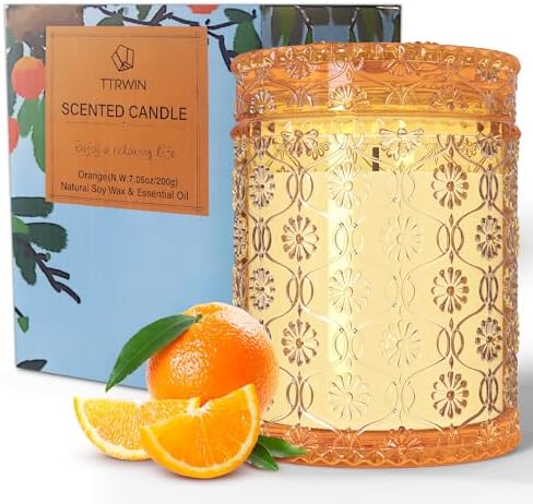 TTRWIN Orange Scented Candle in Glass, Aromatic Candle 200g, Dura...