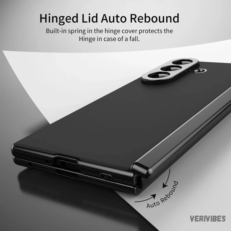 Image of Ultra Hybrid Luxury Leather Case Compatible with Samsung Galaxy Z Fold 5 (2025) 360 Hinge Protection, Slim Shockproof Back Cover, Anti-Scratch Design, Tempered Glass Protection - Black