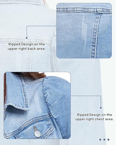 Anienaya Women's Jean Jacket Cropped Denim Jackets Stretchy Puff Long Sleeve Ripped with Pockets3