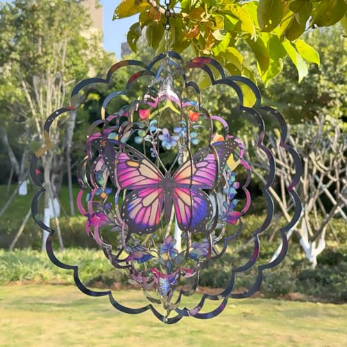 Image of Eandisom Wind Spinners Outdoor Butterfly - Birthday Gifts for Women, for Mom, Butterflies Hanging 12 inch 3D Wind Sculptures for Garden Decor for Outside, Patio, Yard, Outdoor
