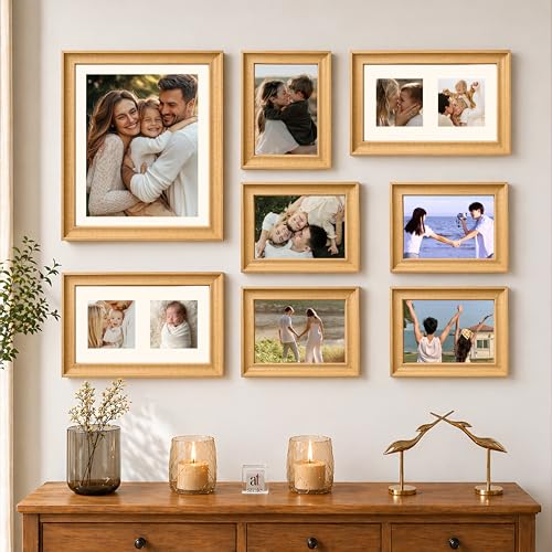 Image of Wooden Wall Collage Photo Frame Set of 8 for Wall Decor, Mixed Size Picture Frames for Family Photos, Gallery Wall Frame Set with Premium Finish for Living Room, Bedroom & Home Decorations (Wood Brown)