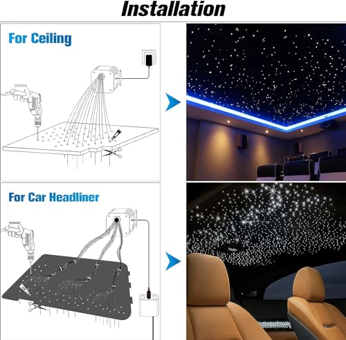 CHINLY Meteor 16W 550pcs 0.03in 13.1ft Car Use Bluetooth RGBW LED Fiber Optic APP/Remote Music Mode Headliner Light Kit+ Shooting Star kit +Adapter+Cigarette Lighter(Non-Twinkle)