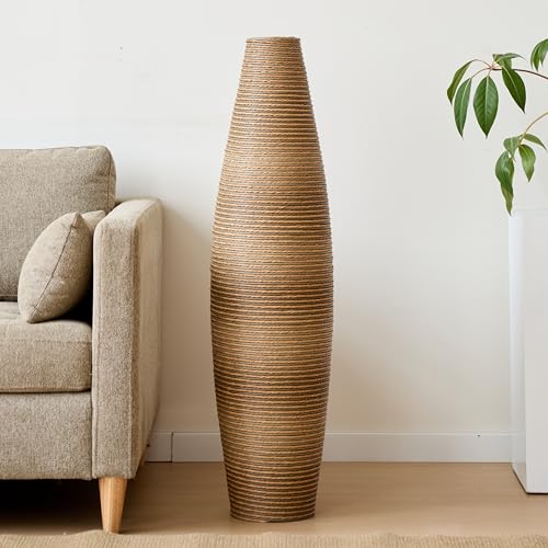 Image of Large Hand-Woven Bamboo Floor Vase, Tall Home Decor Floor Vase for Fake Flower Dried, Flower Holder for Living Room, Bedroom, Dining Room, Entryway, Hallway (Pattern Beige, Bottle)