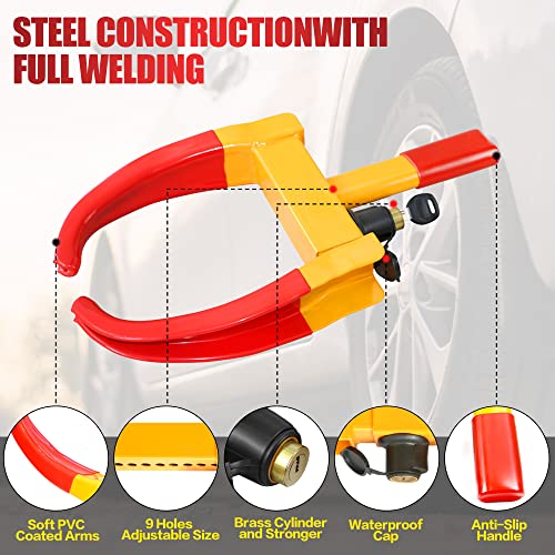 Wheel Lock Universal Wheel Clamp Lock Adjustable Security Trailers Tire Boot Lock Anti Theft For Atv Rv Suv Car Golf Cart Boats Motorcycles Great Deterrent Bright Red-Yellow (3 Keys) #TOP1
