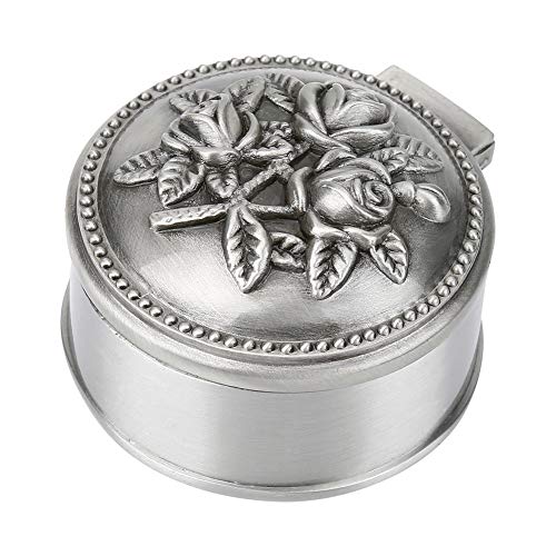 Aramox Joyero Organizador Aleación de Zinc Caja de Joyería de Forma Redonda Vintage Caja Organizadora de Joyería Tallada Organizador de de de Plata Almacenamiento de Grabada con Flores de Ornamento