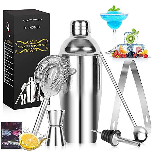 Cocktail Making Set, Cocktail Shakers 6 Pieces Set 750ml Capacity with Bar Accessories and Recipes Made of Food Grade Stainless Steel 304 Great for Home and Bar Use or As a Gift