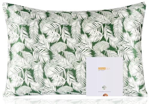 ZIMASILK 100% Pure Mulberry Silk Pillowcase for Hair and Skin Health,Both Sides 19 Momme Silk Floral Print,1pc (Standard 20''x26'',White Leaves)