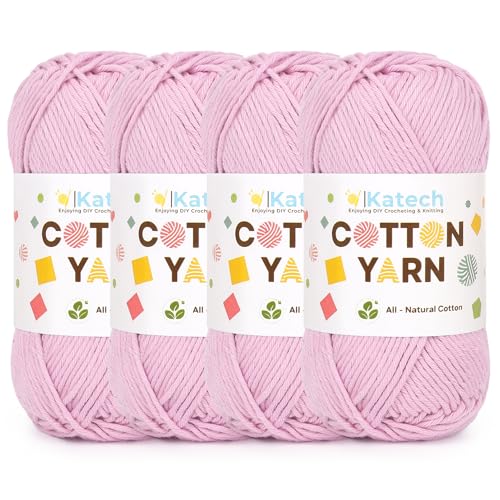 Katech 1OO% Cotton Yarn for Crocheting & Knitting-4 Pack of 100g/3.52 oz-4 Medium (Worsted) Cotton Crochet Yarn-Soft & Breathable-Ideal for Dishcloths, Baby Clothes, Potholders & Summer Projects(D)