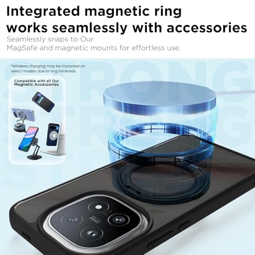 Image of RIGGEAR Shockproof Sleek Hybrid Armor 360 Rotating Magnetic Ring Stand Back Cover Case Compatible with MagSafe Accessories for iQOO 15 5G (Smoke Black Matte PC and Black TPU Bumper)(Ring-Stand)