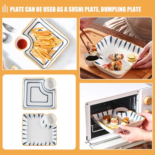 Platos para dumplings con compartimentos para salsa, cerámica miniatura 4