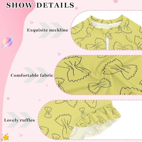 Bow Tie Pasta Yellow Pattern Girls Rash Guard Swimsuits Long Sleeve One Pieces Bathing Suit UPF 50+ Zipper Swimwear4